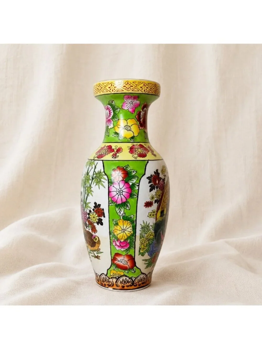 James Alex Chinoiserie Vase Asian Style Porcelain Pheasant Floral Home Decor